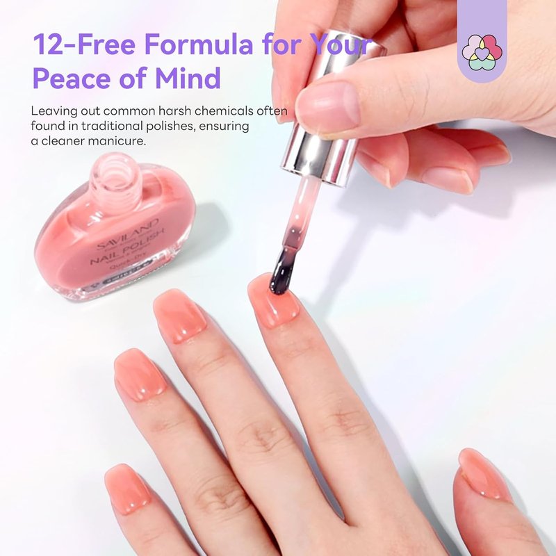 SAVILAND Jelly Nail Polish Set - 12 Natural Nudes & Sheer Colors | Quick Dry 12-Free Lacquer for DIY Manicure