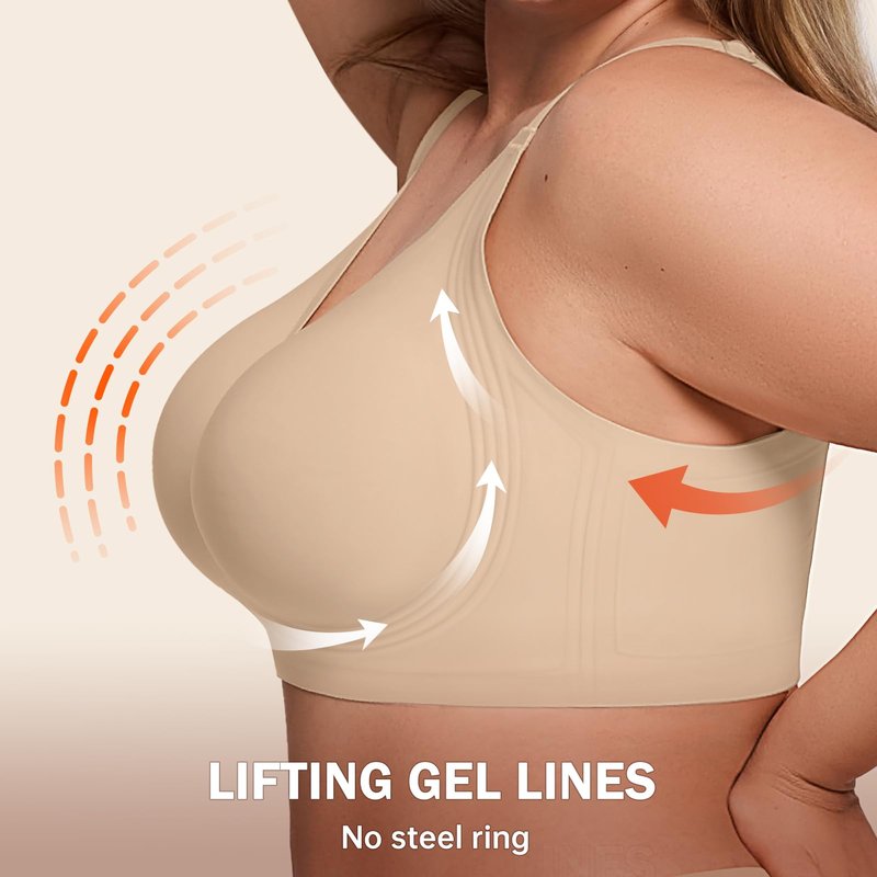 LetsJoli Jelly Bras for Women Supportive Wireless Push Up Bra Full Coverage No Underwire Seamless Plus Size for Older Women（Skin,XL