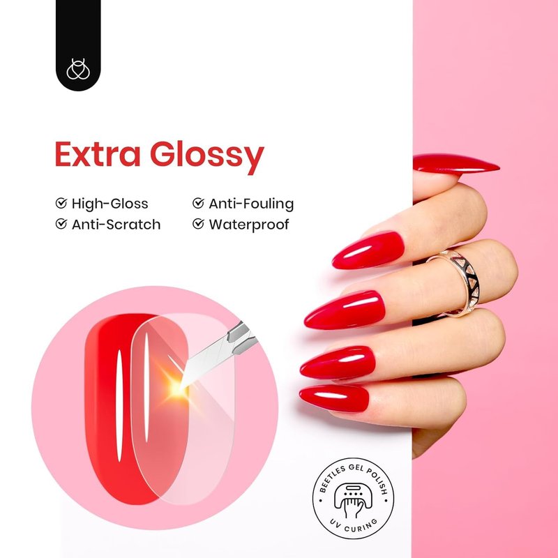 Beetles Extra Glossy Gel Top Coat - 15ml Clear Glossy No Wipe Top Coat Gel Nail Polish High Shine Long Lasting Nail Surface Protection Manicure Summer Nail Gifts for Women