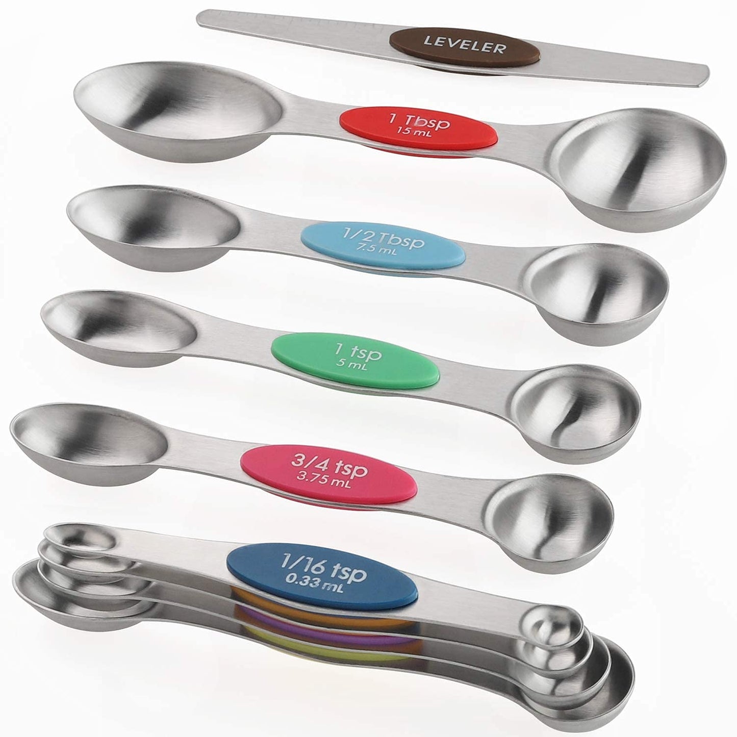 Magnetic Measuring Spoons Set of 9 Stainless Steel Stackable Dual Sided Teaspoon Tablespoon for Measuring Dry and Liquid Ingredients Fits in Spice Jars