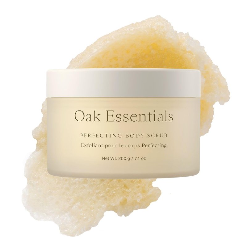 Oak Essentials Perfecting Body Scrub, Gentle Exfoliating Sugar Scrub with Coconut Oil, Argan Oil and Shea Butter, Hydrating Body Polish for Silky, Radiant Skin, 7.1 Oz