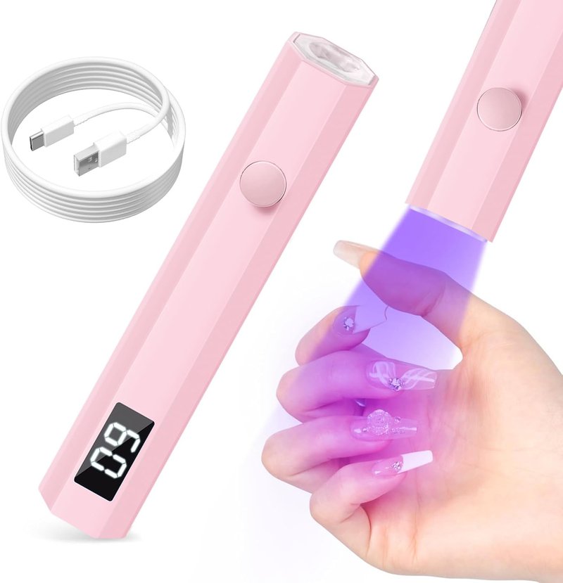 Mlogiroa UV Nail Light - Handheld 3W LED Lamp with 2 Timer Settings for Gel Polish | Portable Pink Design