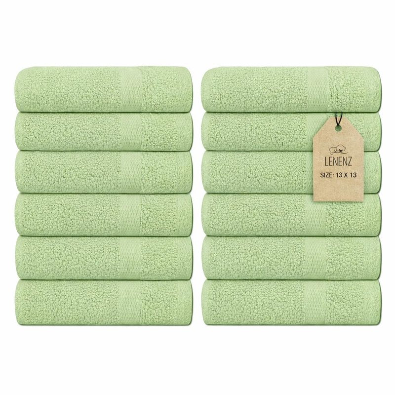 Lenenz Soft Wash Cloths - 12 Pack Plush and Absorbent Cotton Washcloths for Face, Body, and Baby - Multi-Purpose, Quick-Dry Wash Cloths Set 13x13'' (Dark Green)