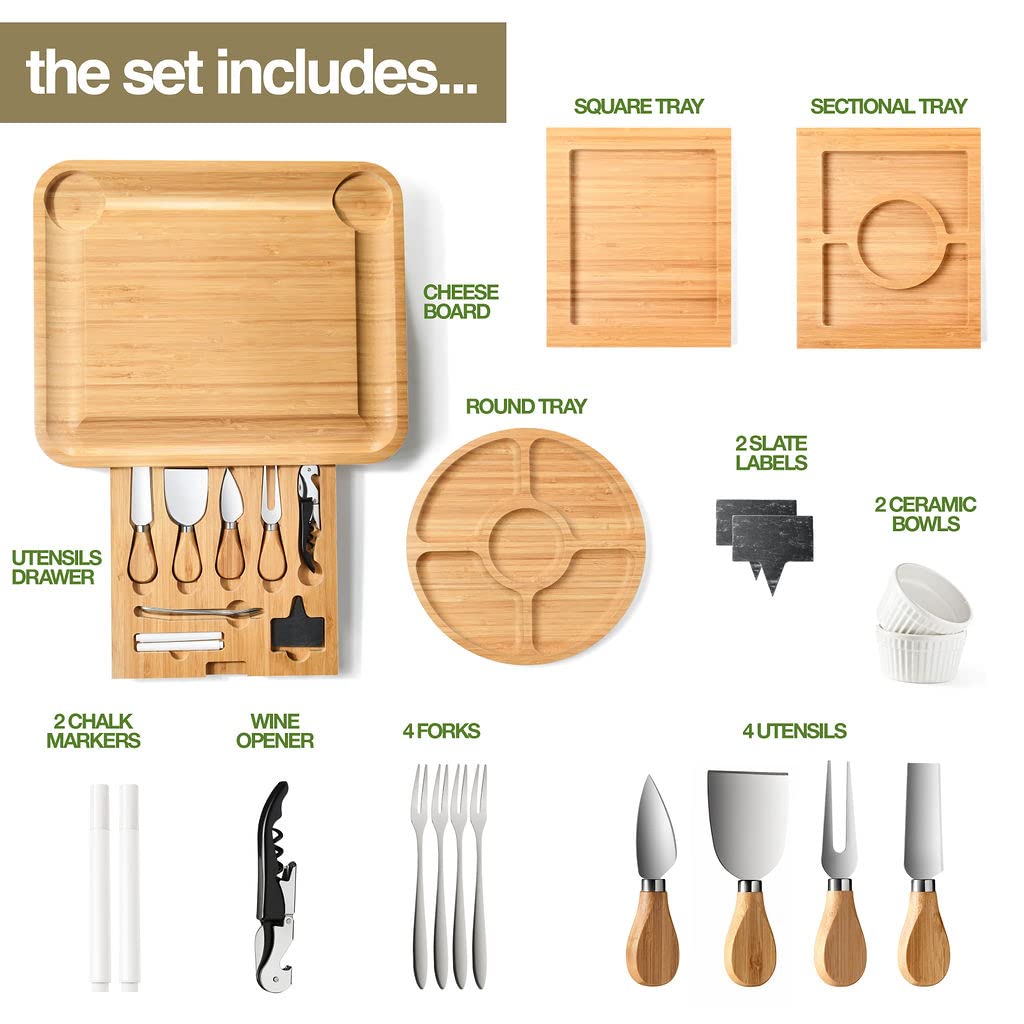 Bamboo Charcuterie Boards Gift Set - Simple Meat and Cheese Board Set with Charcuterie Board Accessories, Valentines Day Gifts, Unique House Warming Gifts New Home - Home it