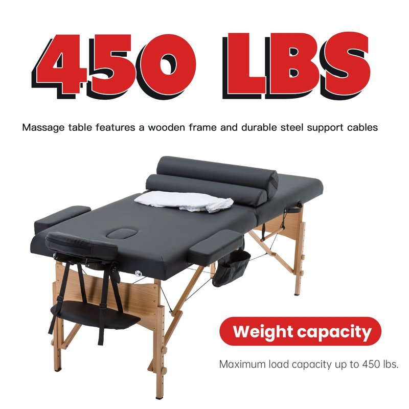 PayLessHere Massage Bed Portable Massage Table 28 inch Wide Lash Bed 2 Folding Height Adjustable Spa Table with Towel Hanger Oil Pouch Half Bolster Round Bolster Non-Woven Bag