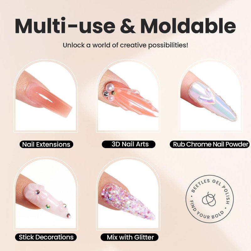 Beetles 3D Gel Nail Art-1 oz White Solid Builder Nail Gel,5 in 1 Non-Sticky Sculpting Building with Dual-ended Sculpting Pen,Rhinestones,Pearls, Glue for Beginner Salon,Snowy Cone,UV LED Lamp Needed