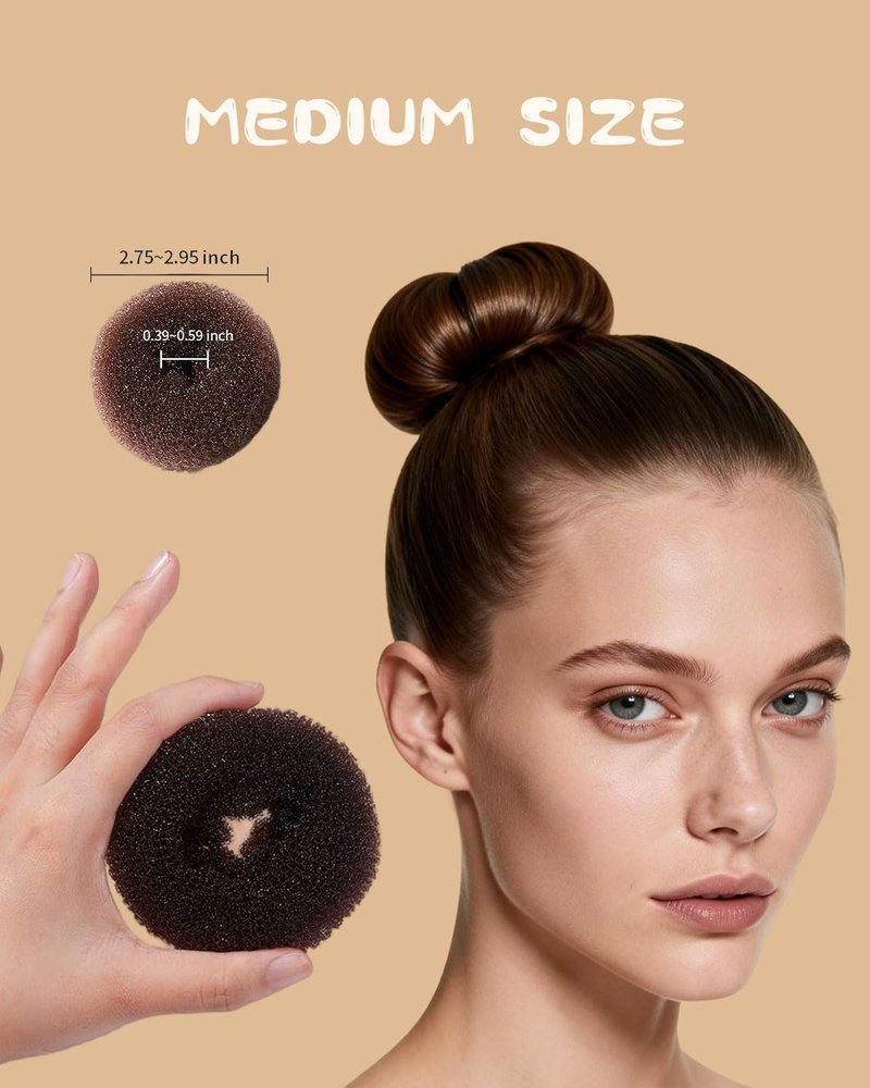 Hair Bun Maker for Kids & Women - Create Stylish Buns & Updos | 4 Black Donut Socks, Hair Wax Stick, Elastic Bands & Pins