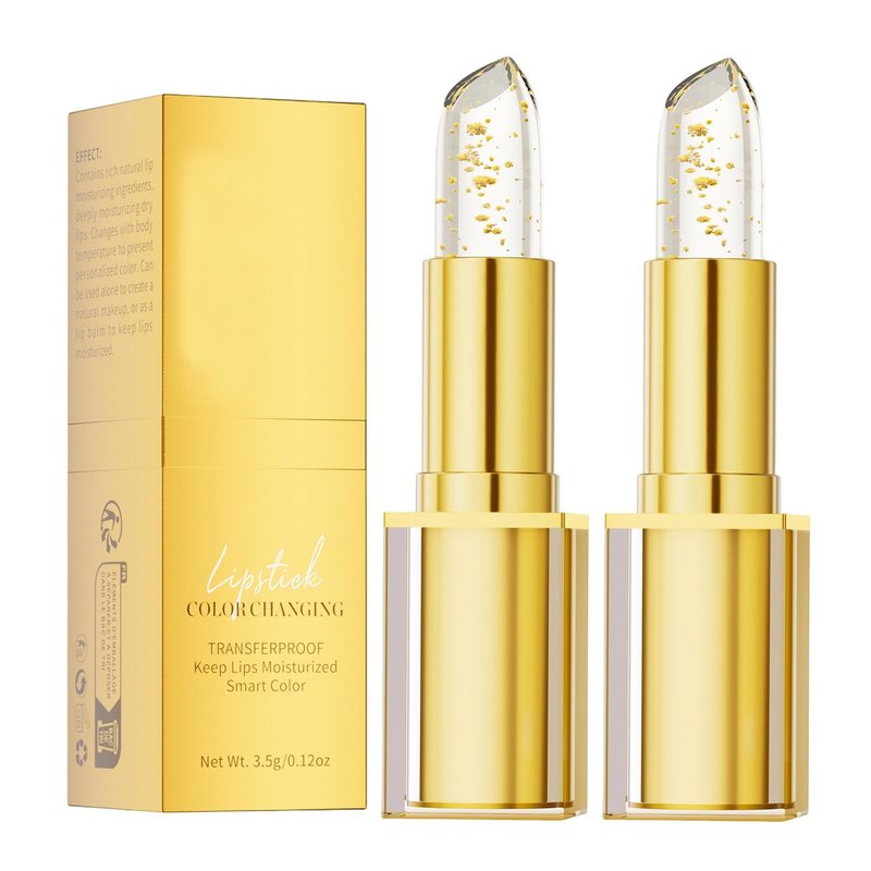 huatinent 2pcs True Tone Ph Adjusting Lipstick,True Tone Adjusting Lipstick,Gold Foil Clear Lip That Changes Color,Long-Lasting Moisturizing For Women