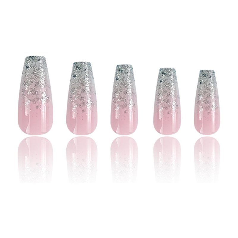 Hkanlre Bling Press on Nails Long Fake Nails Tips Full Cover Sequins False Coffin Nails for Women and Girls 24PCS