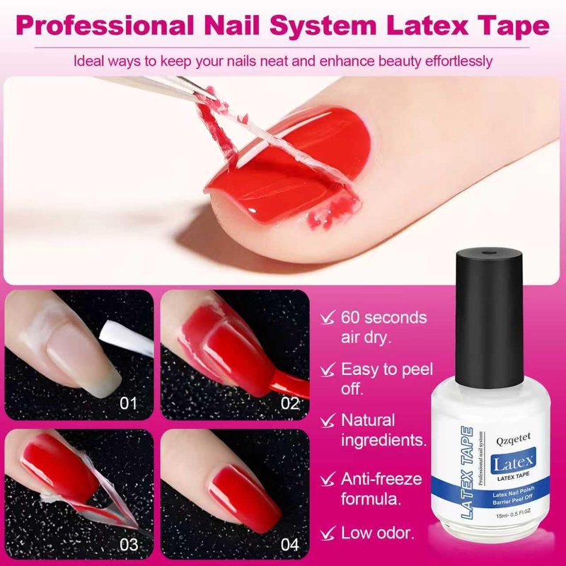 Qzqetet Gel Nail Polish Remover Kit - 15ML(0.5fl.oz) Fast Gel Remover with Latex Tape Peel Off Liquid and Manicure Tools, No Soaking or Wrapping Needed, Easy Removal for Gel Nails