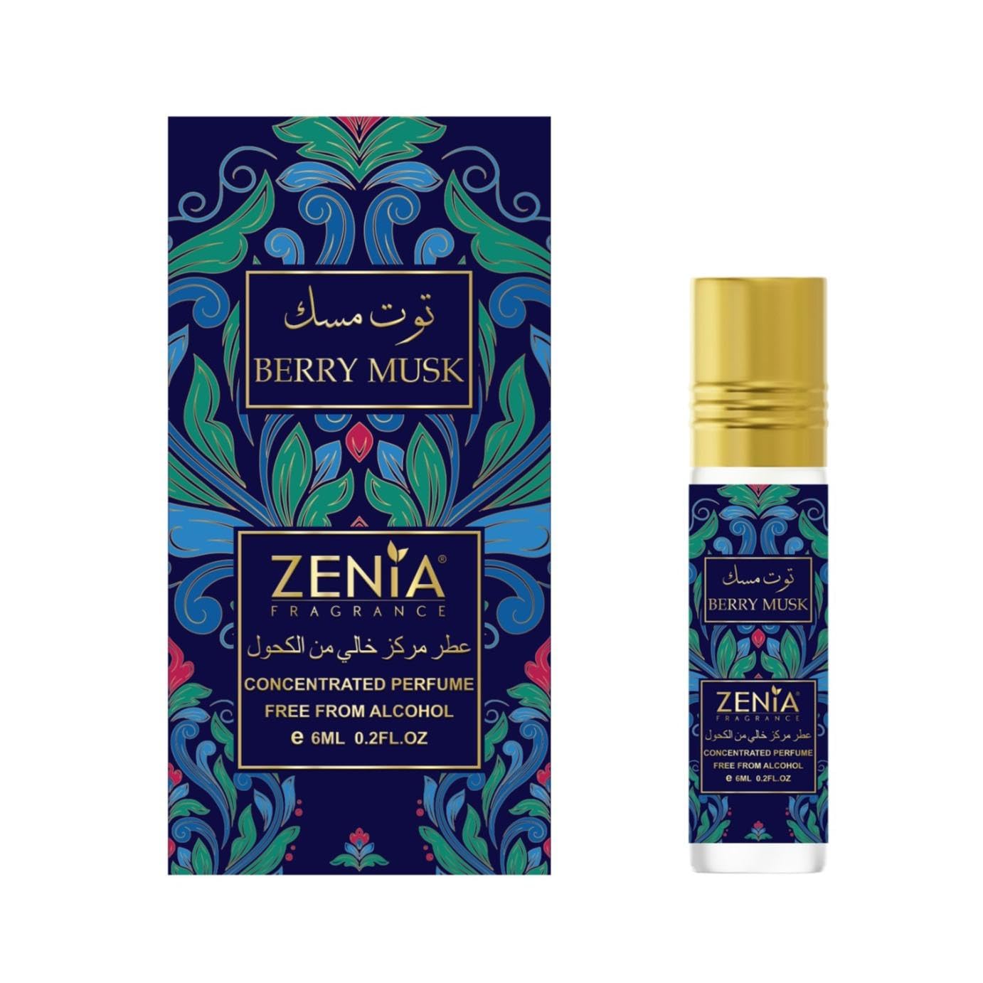 Zenia Berry Musk Perfume Oil Roll-On – 6ml / 0.2oz | Long Lasting Alcohol-Free Fruity Floral Fragrance Oil with Blueberry, Rose, Vanilla & Patchouli