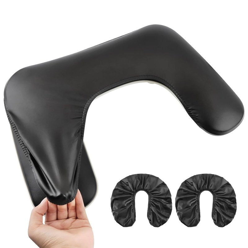 Nail Arm Rest Covers - Set of 2 Premium PU Leather Protectors | Waterproof Black for U-Shaped Manicure
