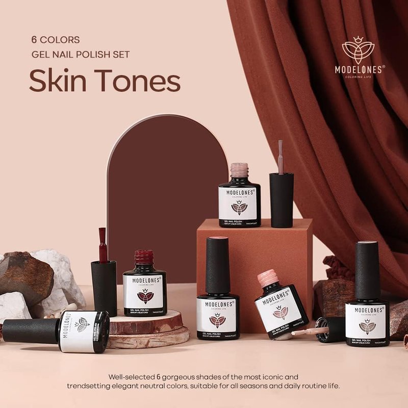 Modelones Nail Dehydrator & Primer Kit | 15ml Acid-Free Base Coat + 6 Brown Gel Polishes