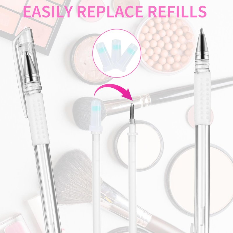 Eyebrow Microblading Marker Pen, 2 Pcs Brow Mapping Pens with with 4 Replacement Refills and 1 Ruler, Makeup Tattoo Skin Marker Pen, Brow Lamination Supplies for Eyebrow Lip Skin(White)