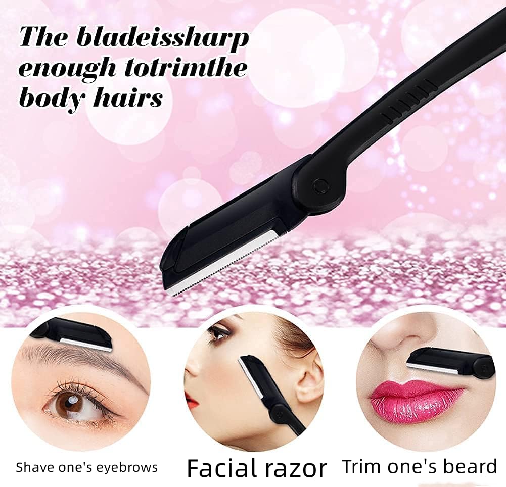 XUJINCN 3-in-1 Eyebrow Scissors Kit，for Personal Facial Hair Removal,Multifunctional Ms. Exfoliating Beauty Tool，Including；Eyebrow Comb Scissors, Hair Removal Tweezers,Eyebrow Razor（Black
