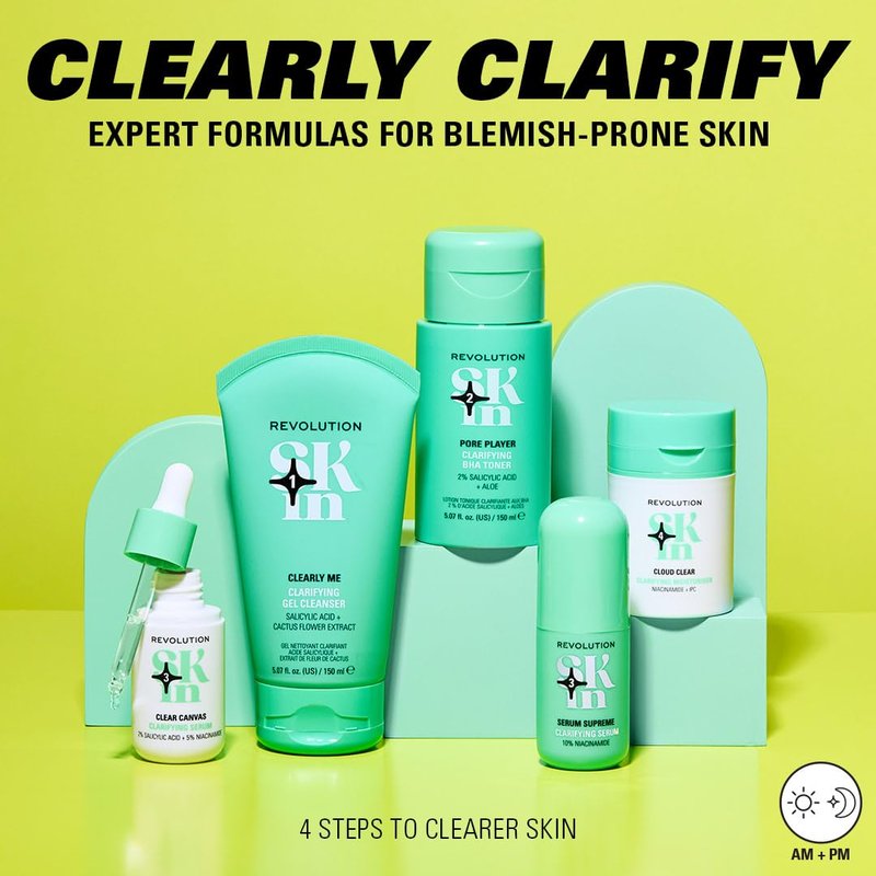 Revolution Skin, Clear Canvas 5% Niacinamide & 2% Salicylic Acid Clarifying Face Serum, Helps Even Skin Tone, Vegan & Cruelty-Free, 1.01 fl oz