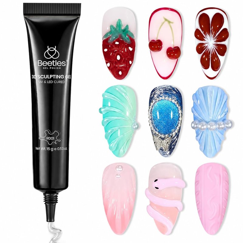 Beetles 3D Gel Nail Art, 1Pcs 15ml Sculpting Gel 3 in 1 Clear No Wipe Nail Polish Rhinestone Art Glue for Nail Gems Diamond Jewelry U V LED Lamp Needed DIY Home Salon Nails Gifts for Women