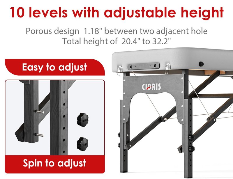 CLORIS 84" Professional Massage Table - Portable & Lightweight with Adjustable Height | Grey, Supports Up to 1100LBS