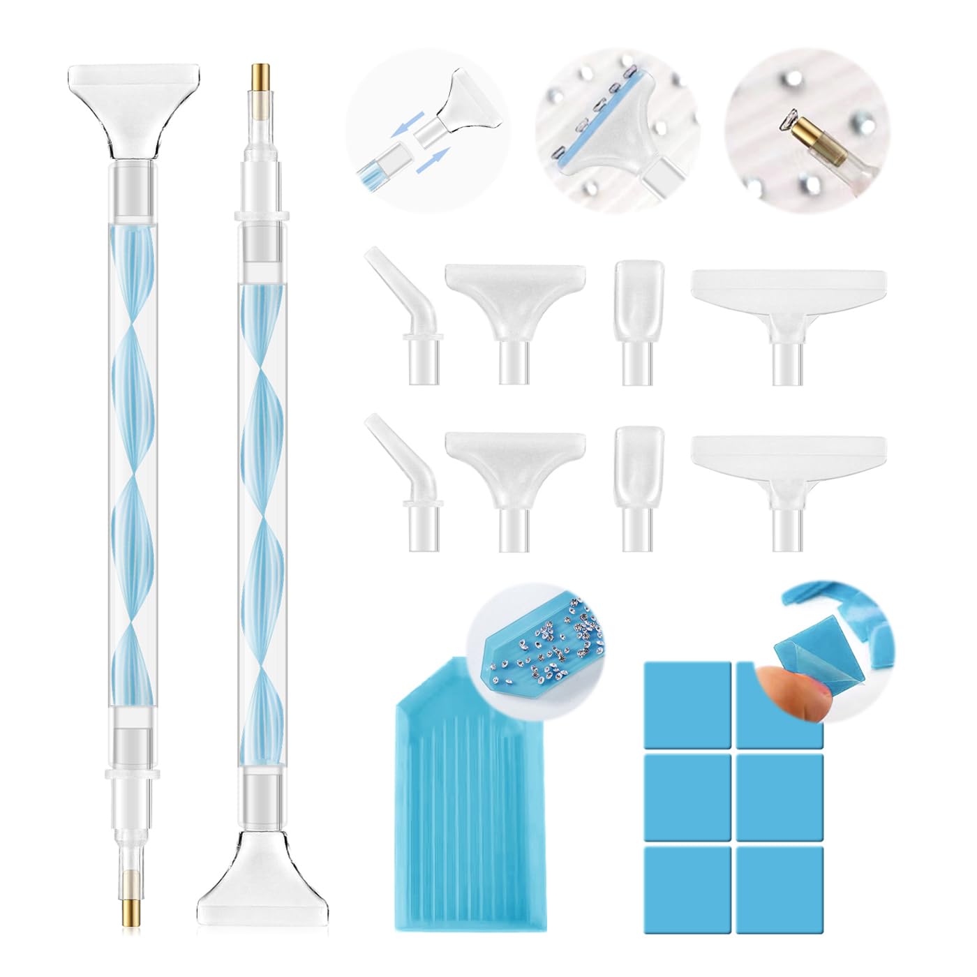 Skiennix Rhinestone Picker Tool Kit - Dual-Ended Applicator with 12 Replacement Tips | Perfect for DIY Nail Art (Blue)