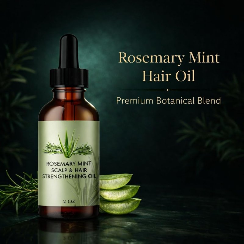 Rosemary Mint Scented Hair and Scalp Oil, 2 oz Lightweight Styling Oil for Daily Hair Care, Smooth Texture Leave-In Oil for All Hair Types