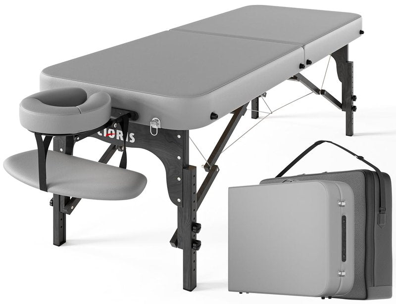 CLORIS 84" Professional Massage Table - Portable & Lightweight with Adjustable Height | Grey, Supports Up to 1100LBS