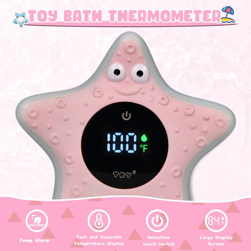 Baby Bath Thermometer - Digital Floating Water Thermometer with LED Display & Color Temperature Alerts, Rechargeable Bath Toy for Infant Bathtub Safety, Newborn Bath Essentials Gift