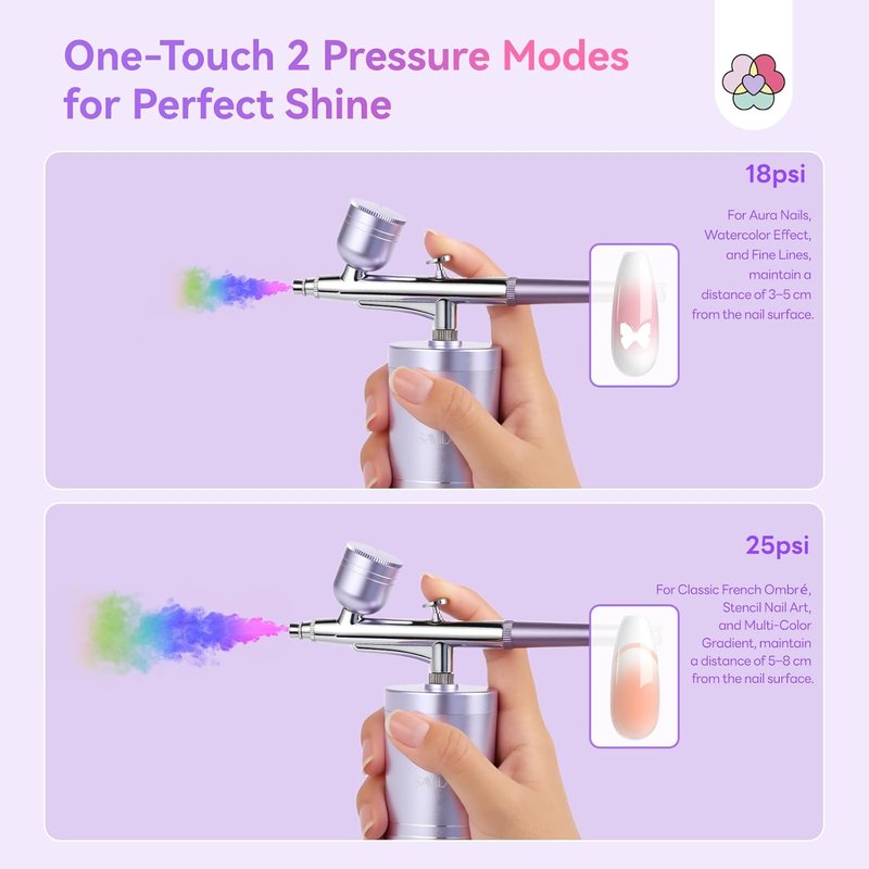 SAVILAND Pro Airbrush for Nails - 25 PSI Precision, 0.3mm DLC-Coated Nozzle, Cordless Design for Flawless Finish
