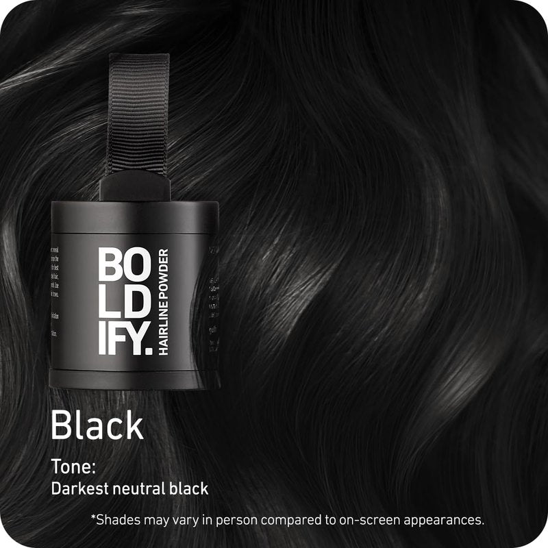 BOLDIFY Hairline Powder (LARGE, 10g) - Water-Resistant Root Touch Up Hair Color for Gray Coverage - 24-Hour Stain-Proof, Mess-Free Hair Powder for Thinning Hair - Black