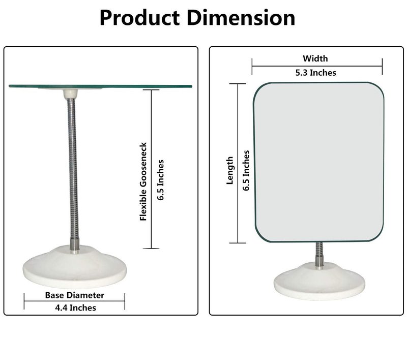 Adjustable Flexible Gooseneck Makeup Mirror - 360° Rotating Portable Vanity Mirror for Desk & Shower | Square Design