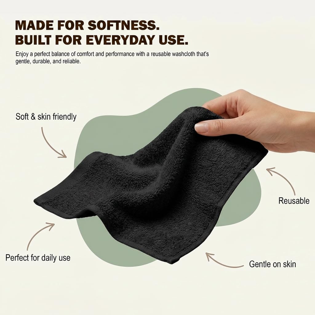 Utopia Towels 60 Pack Cotton Washcloths Set, 100% Ring Spun Cotton, Premium Flannel Face Cloths, Highly Absorbent and Soft Feel Fingertip Towels, Black