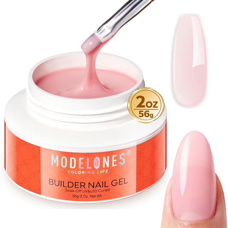 modelones Gel Builder for Nails, Nude Pink Hard Gel 2oz- High Hardness for Nail Extensions, Sculpting,Overlays & Apex Building, 10-in-One U V/LED Cured, Home & Salon DIY Art Manicure