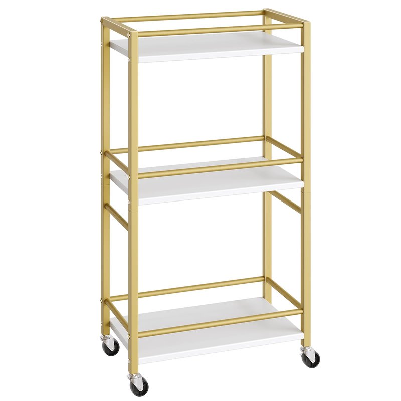 MAHANCRIS Bar Cart for The Home, 3-Tier Drink Cart on Wheels, Home Bar Serving Cart, Mini Bar Cart for Small Space, Rolling Kitchen Carts for Bar, Kitchen, Dining Room, Gold RCJW4001