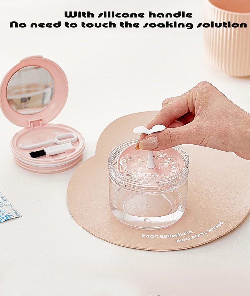 MURRI&MURRDI Retainer Mouth Guard Soak Container Box, Denture Bath Case with Strainer Basket, Braces Cleaner Cup Leak Proof, Travel Cleaning Storage Holder for Aligners Dental, Pink