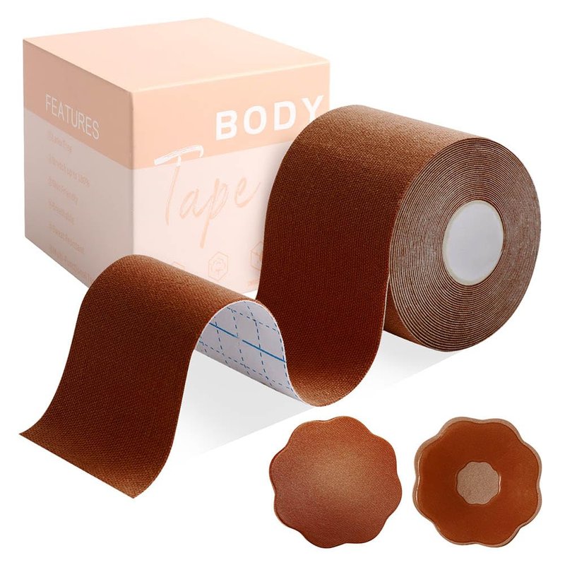 Okela Boob Tape - Breast Lift Tape for Large Breast,Body Tape for Breast Lift w 2 Pcs Breast Petal Adhesive Bra Brown