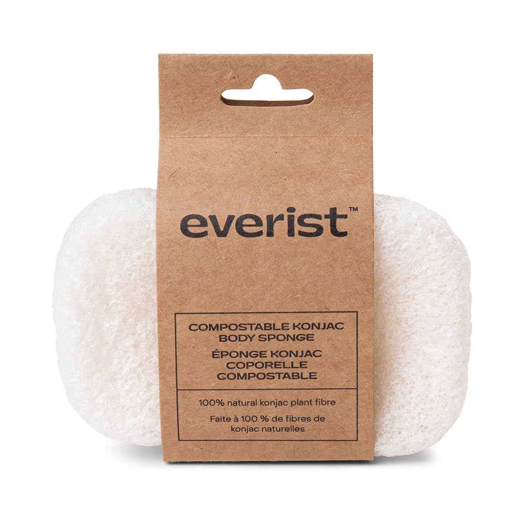 Everist The Compostable Konjac Sponge, 100% Natural Plant-Fiber Cleansing & Reusable Shower Sponge for Smoother Skin, Gentle Exfoliation, 1 Each