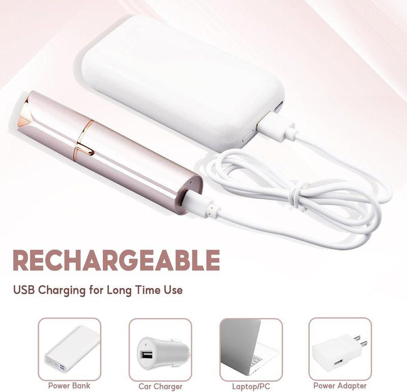 Facial Hair Removal for Women - Electric Painless Remover with USB Rechargeable & 2 Heads | Rose Gold