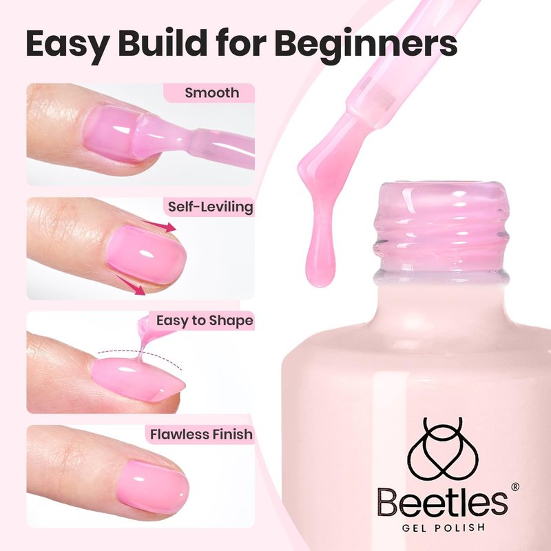 Beetles Builder Gel for Nails,0.5oz Rose Pink Building Gel HEMA & TPO Free,7 in 1 for Strengthening Nails Building Apex & Extension with Nail Art Brush, Beginner Friendly,DIY UV Nail Salon at Home