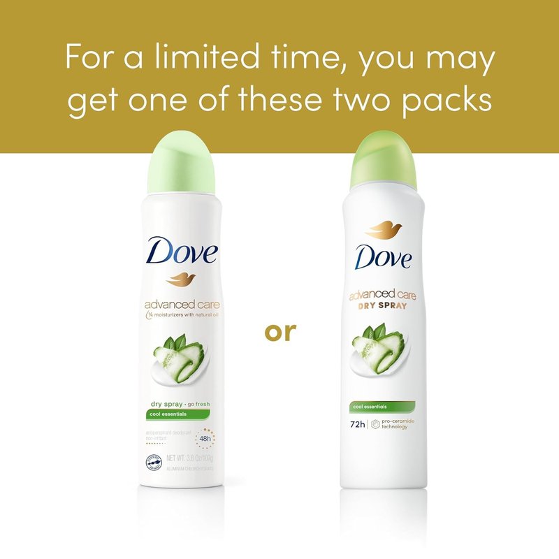 Dove Advanced Care Antiperspirant Deodorant Dry Spray Cool Essentials 3 Count for Helping Your Skin Barrier Repair After Shaving with Pro Ceramide Technology 3.8 oz