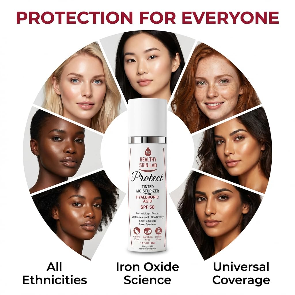Healthy Skin Lab Protect Tinted Moisturizer SPF 50, Sheer Universal Tint, Lightweight Hydrating Mineral Sunscreen for Face, Hyaluronic Acid, Broad Spectrum Daily SPF, Dermatologist Tested, 1.8 oz