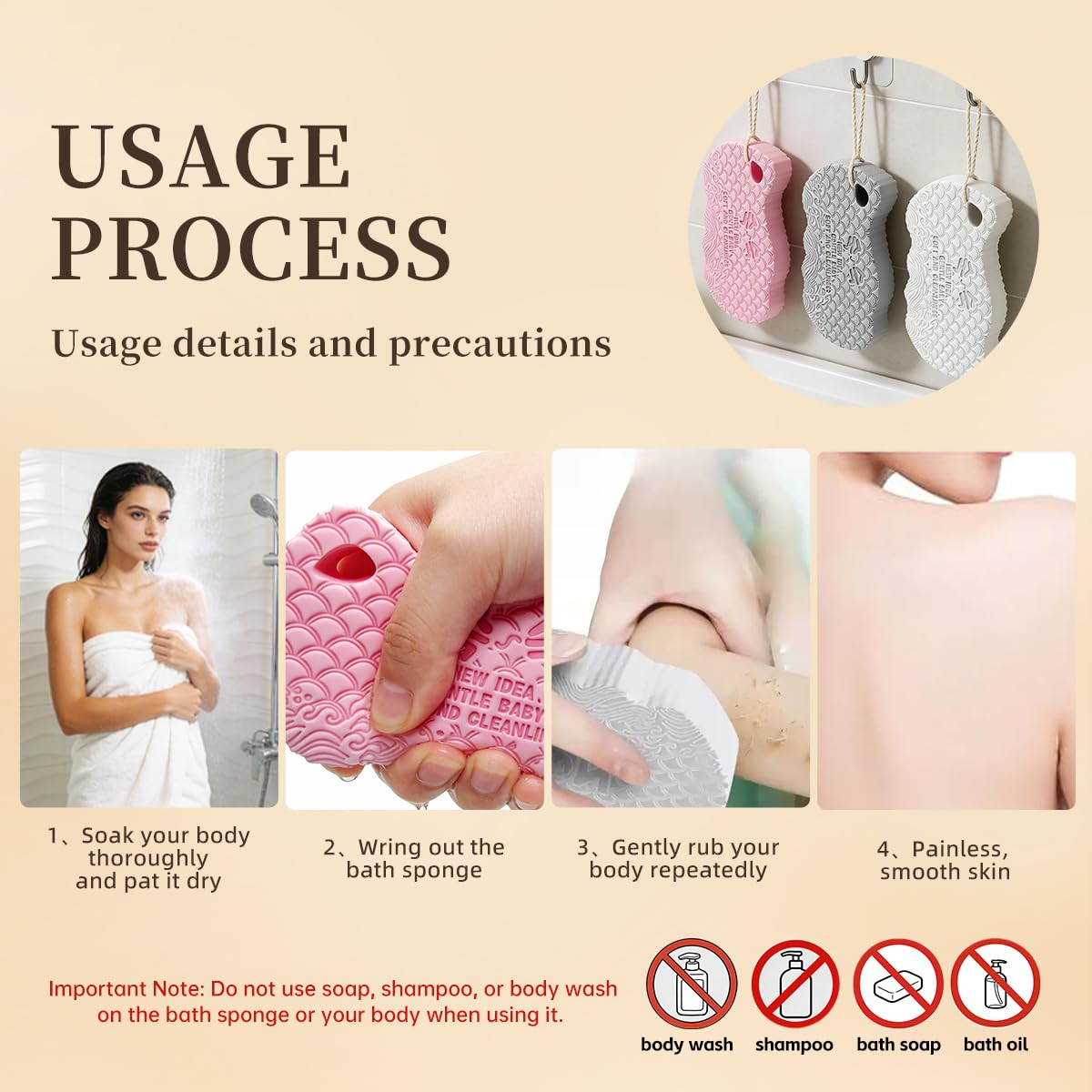 2026 Magic Exfoliating Bath Sponge | Upgraded Dead Skin Remover, Soft Body Scrubber, Shower Sponge, Adults & Kids (White)