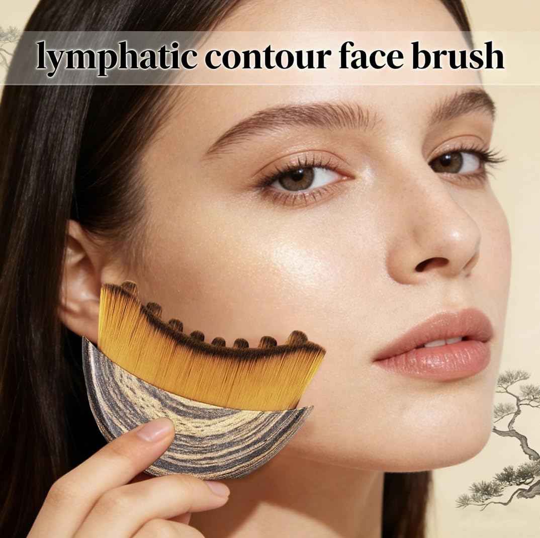 Wutre 2 Pcs Lymphatic Drainage Face Brush for Facial Contouring & Sculpting - Natural Soft Bristle Face Dry Brush for Anti-Puffiness & Detox - Jawline, Chin & Neck Massager for Skin Radiance & Lifting