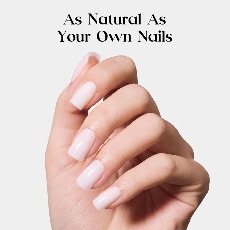 Beetles Milky White Press On Nails - Short Squoval Natural Gel Nails with Glue | 32 Nails Kit in 16 Sizes