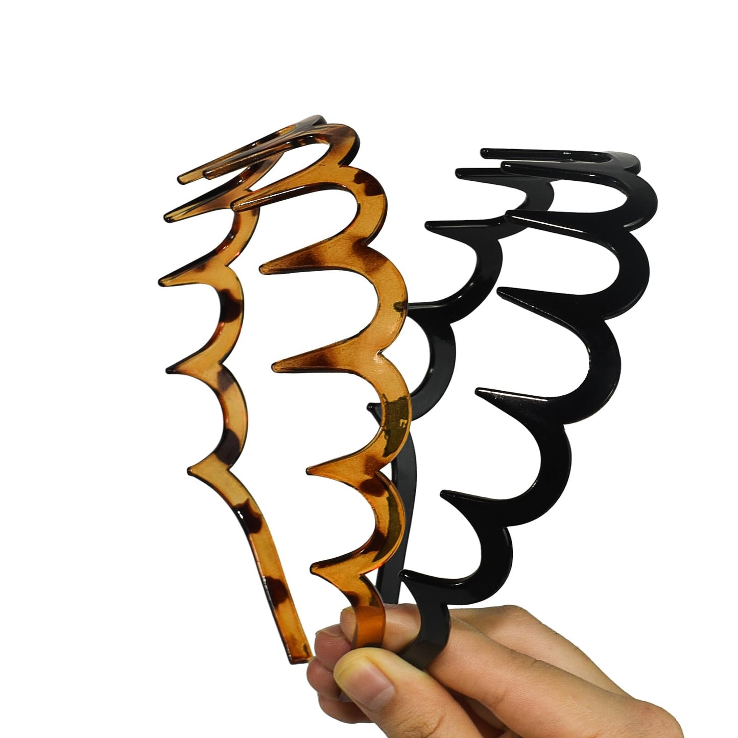 TOSEFES 2026 Zigzag Headbands for Women, 2-Pack U-Shaped Hair Comb Headbands, Non-Slip Slick-Back Hair Accessories, Black & Tortoise Recycled Plastic, Teeth Hairband for Everyday Styling & Workout