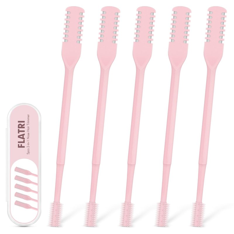 FLATRI 5PCS 2-in-1 Nasal Hair Cutter, 360° Rotating Nose Hair Trimmer Double Sided, Portable Nose Trimmer Manual for Women and Men(Pink)