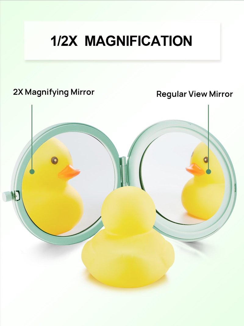 Getinbulk Compact Mirror for Purse, Double-Sided 1X/2X Magnifying Metal Pocket Makeup Mirrors(Round, Cyan)