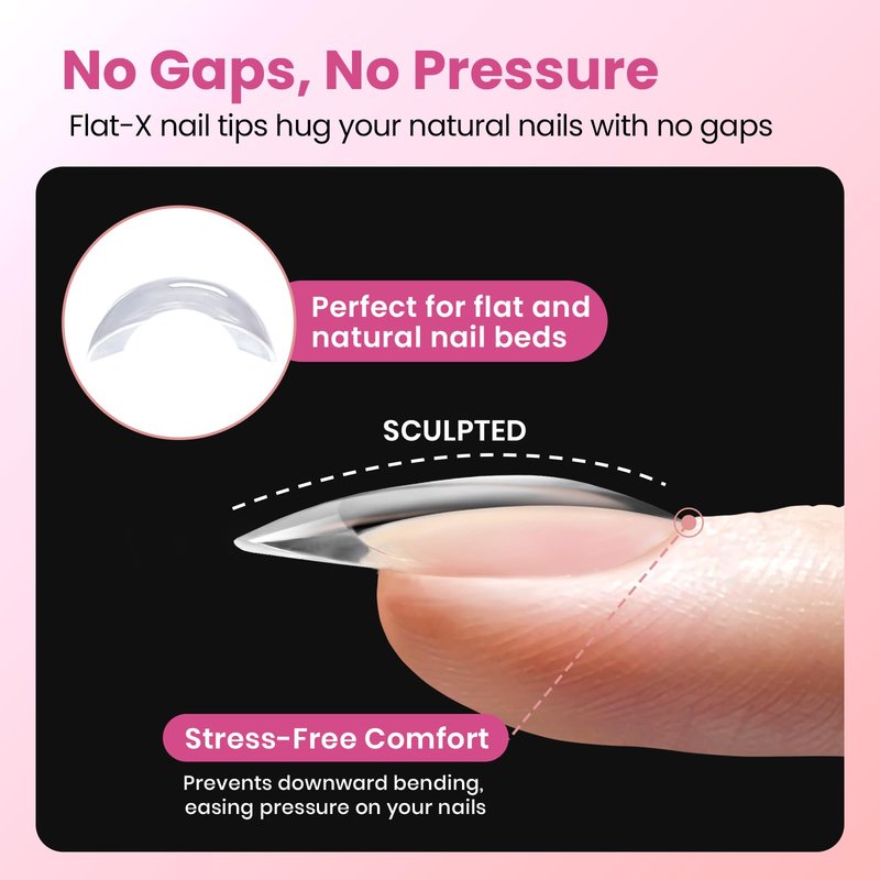 Beetles Gel Nail Tips Flat-X - Square Medium, 160pcs 16 Sizes, Pre-Etched Half Matte Full Cover Soft Acrylic False Nail Tips Clear Press on Easy DIY Extension Salon for Flat & Natural Nail Beds