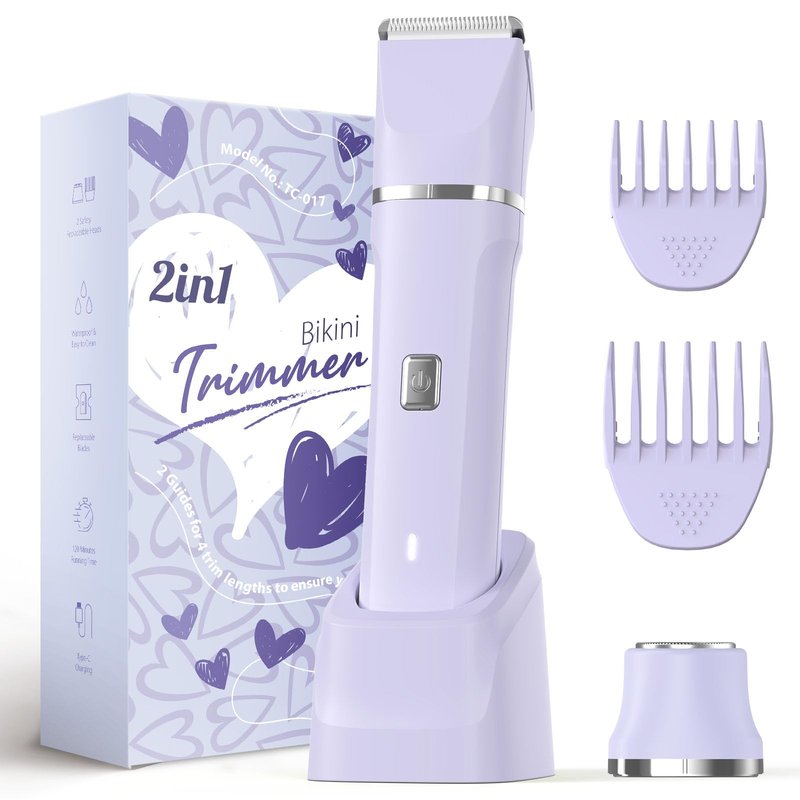 Risina Bikini Trimmer for Women - Wet/Dry Womens Electric Shaver for Legs, Replaceable Body Hair Blade Heads&Hair Remover for Face Head, No Nick, No Cut, No Razor Burn, Purple