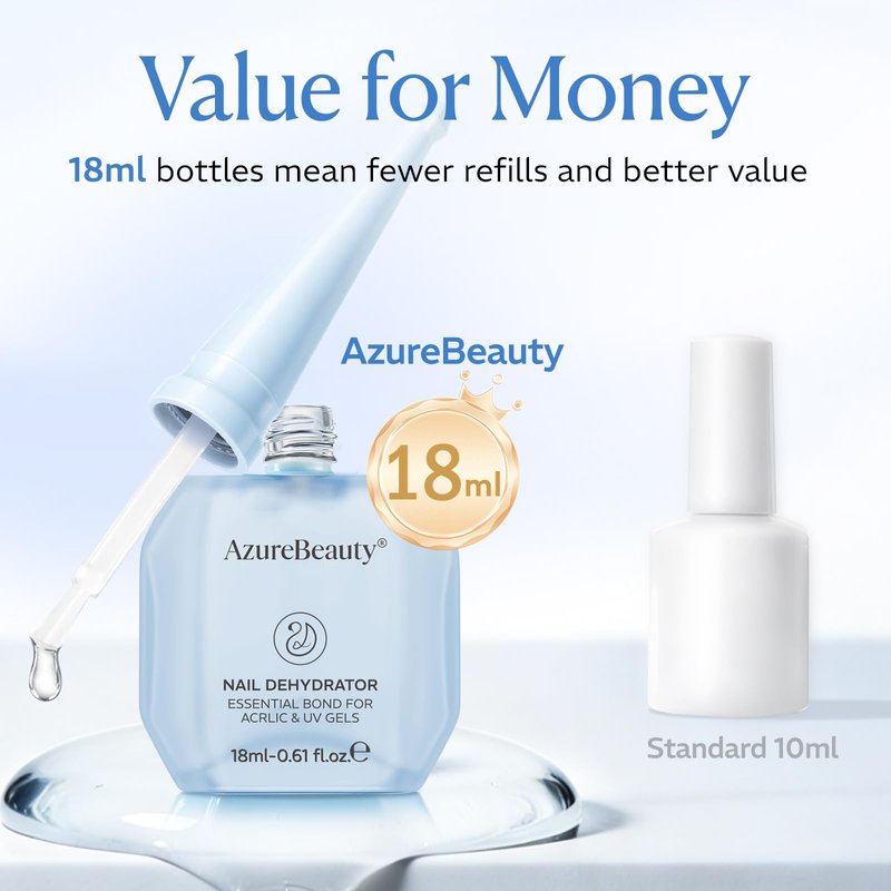 AZUREBEAUTY 18ml Nail Dehydrator and Primer, Acid-Free & Hema-Free Nail Prep Kit, No Lifting Bond for Gel Polish & Acrylic, Quick Dry Professional Natural Nail Primer for Long Lasting Manicure
