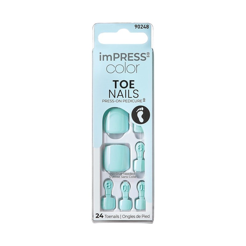 KISS Impress Color Toenails Press on 24 Pcs, Vivid Color, Simple Peel & Press Easy Apply, Hassle-Free Removal, Essential Tools Included