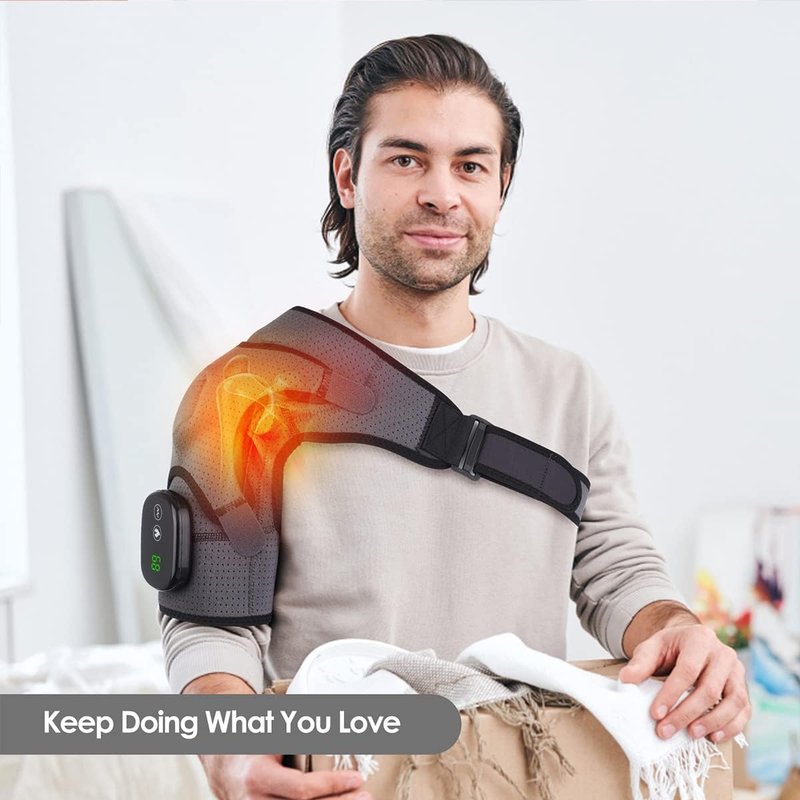 Heated Shoulder Wrap - Cordless Electric Heating Pad with Vibration Massage | Adjustable Fit for Men & Women